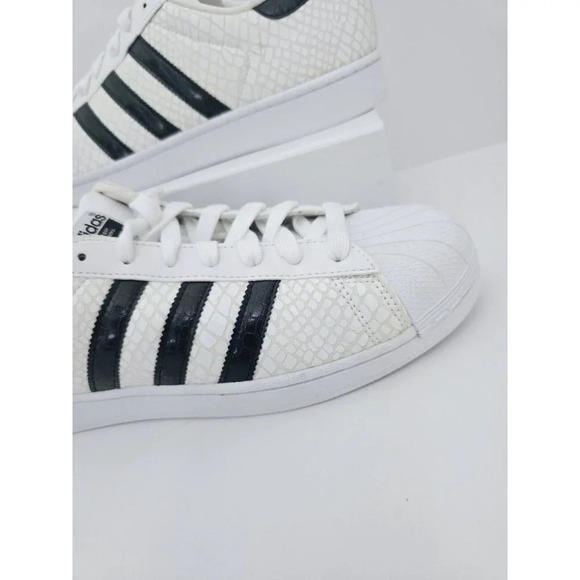 Adidas Superstar Snakeskin White Black Lace Up Leather Mens Sneakers Shoes 9.5 - Picture 2 of 11